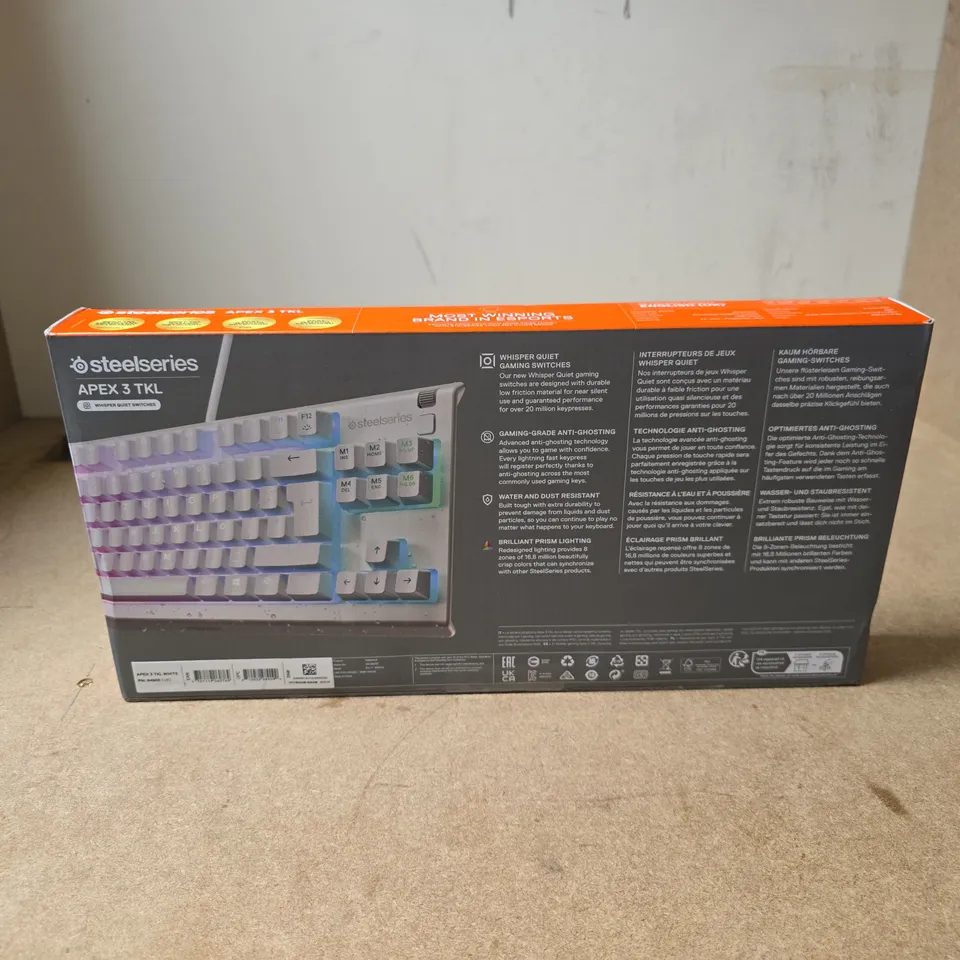 STEELSERIES APEX 3 TKL WHITE KEYBOARD ANTI GHOSTING WHISPER QUIET SWITCHES BOXED