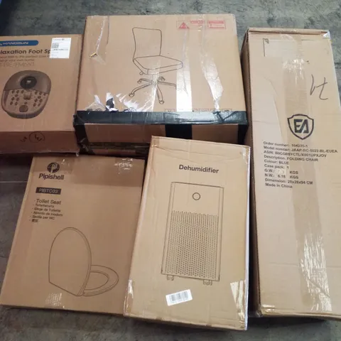 PALLET CONTAINING ASSORTED PRODUCTS INCLUDING FOLDING CHAIR, DEHUMIDIFIER, TOILET SEAT, RELAXATION FOOT SPA & FOLDING CHAIR
