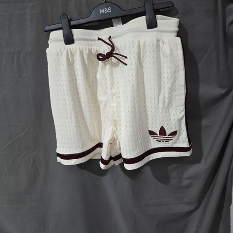 ADIDAS WHITE MESH SHORTS WITH BURGUNDY TRIM – WOMEN'S UK M