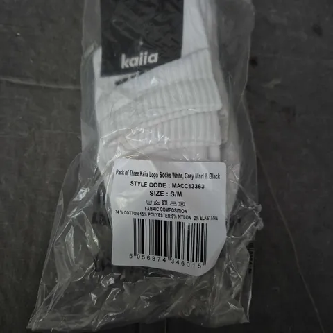 BAGGED KAIA LOGO SOCKS PACK OF 3 – WHITE, GREY MARL & BLACK, SIZE S/M