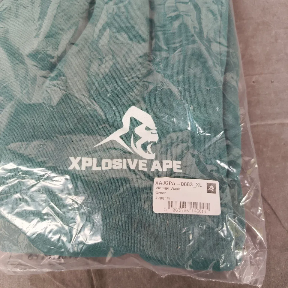 XPLOSIVE APE GYMWEAR VINTAGE WASH GREEN JOGGERS – XL