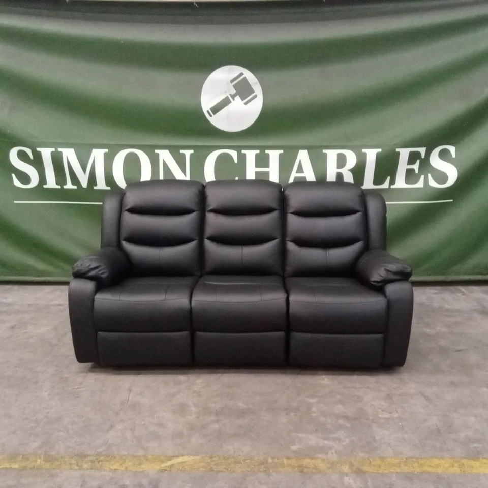 ROTHBURY LUXURY FAUX LEATHER HIGH BACK 3 SEATER MANUAL RECLINER SOFA - BLACK RRP £729