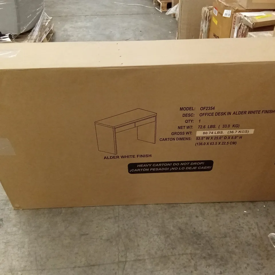BOXED CALISE 120.98 W OFFICE DESK IN ALDER WHITE FINISH (1 BOX)