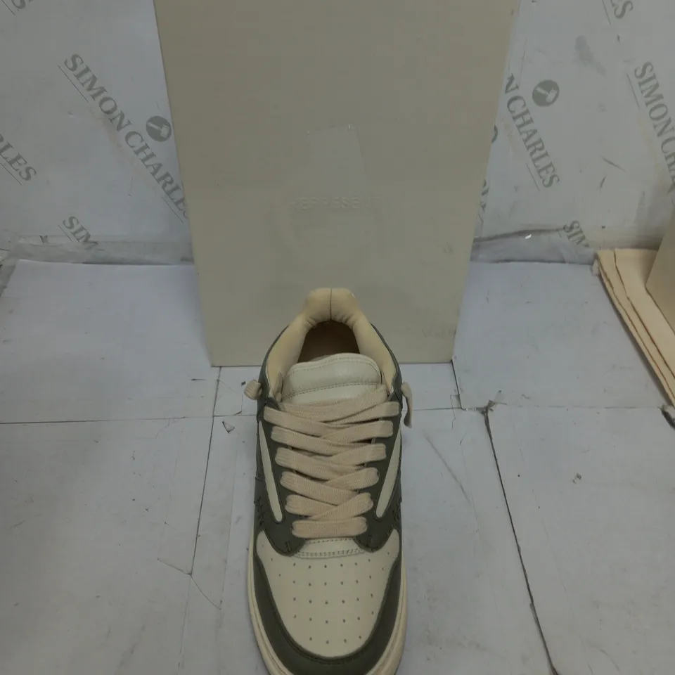 BOXED PAIR OF REPRESENT REPTOR LOW KHAKI/CREAM SIZE 42 