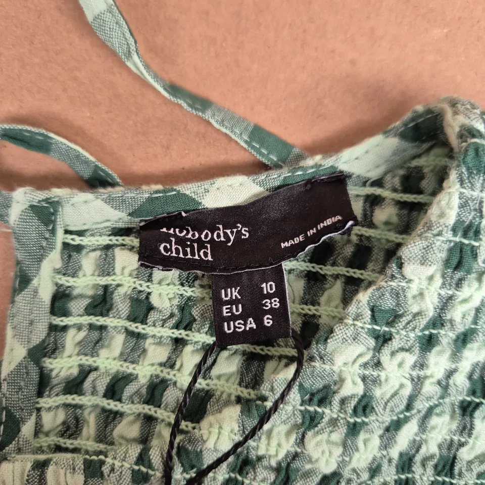 NOBODY'S CHILD GREEN GINGHAM DRESS, UK 10 (EU 38, USA 6) – RUTH JUMPSUIT LABEL (VERIFY MODEL)