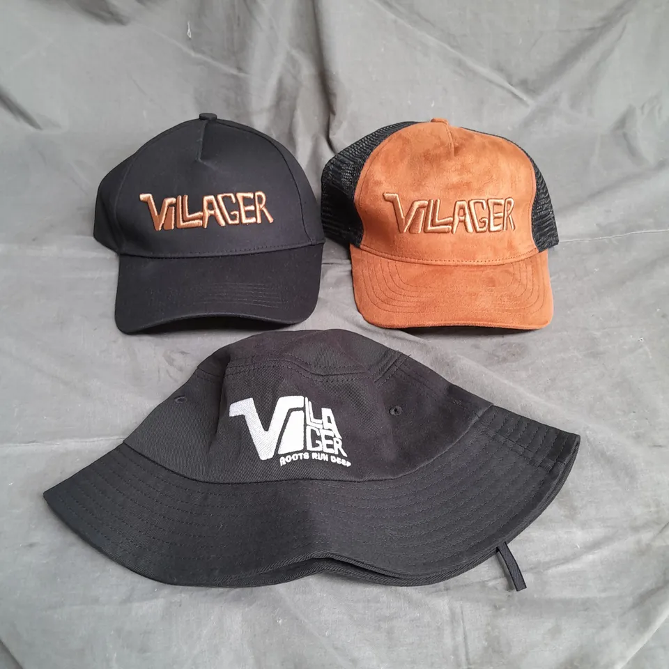 VILLAGER LOT OF 3 ASSORTED HATS IN BLACK/BROWN ONE SIZE