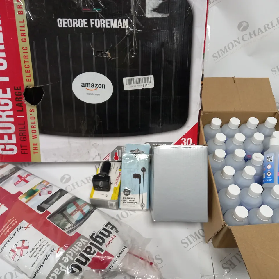 LOT OF 16 ASSORTED ITEMS TO INCLUDE MULTIPLE ANTI BACTERIAL HAND GELS, GAMING HEADSET, SURRIDGESPORTS WHITE TEE AND GEORGE FORMAN GRILL / COLLECTION ONLY