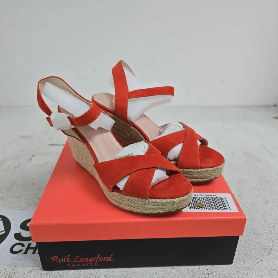RUTH LANGSFORD WEDGE SANDALS ORANGE SUEDE SIZE 6