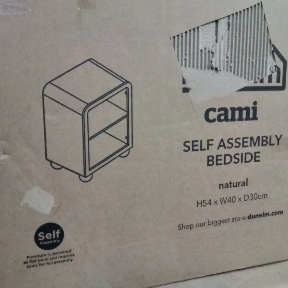 BOXED DUNELM SELF ASSEMBLY BEDSIDE TABLE -NATURAL-