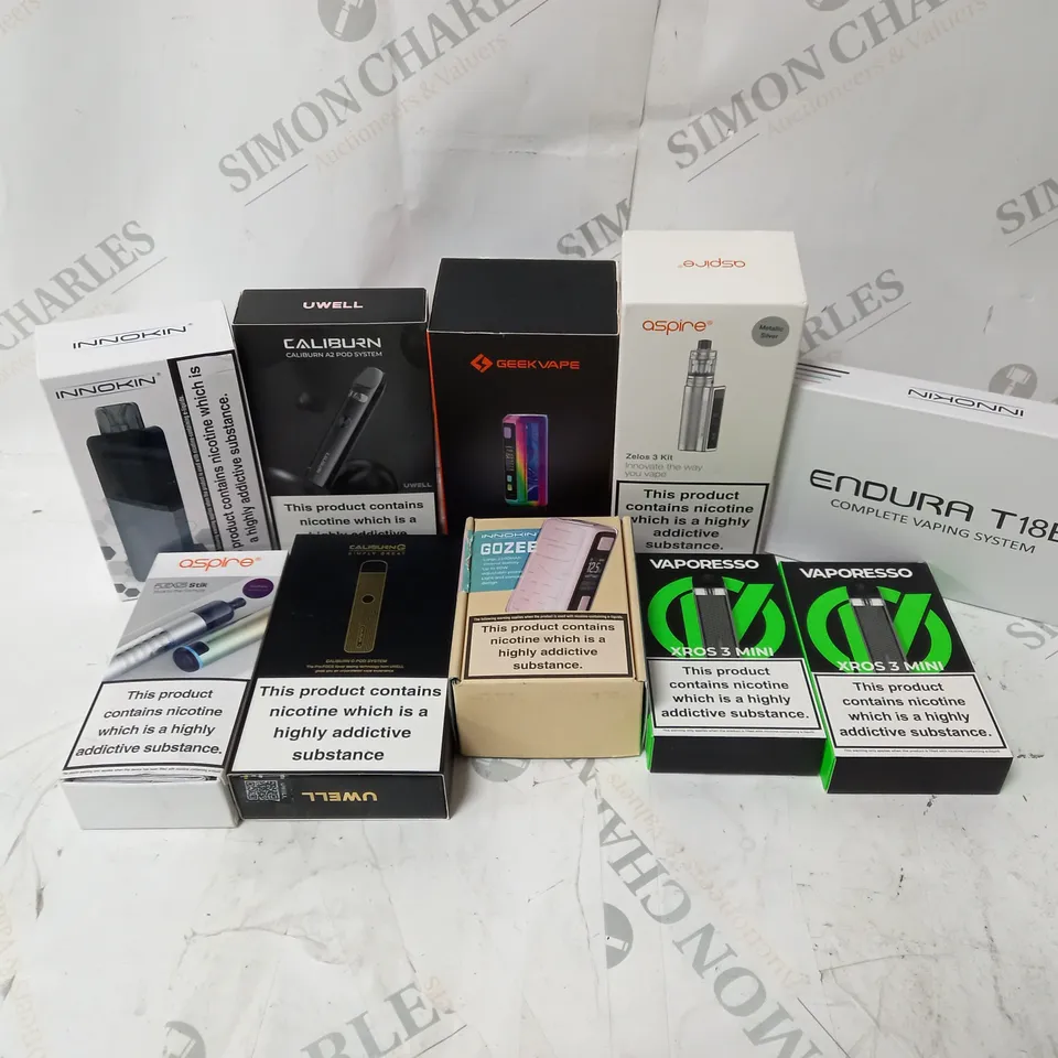 BOX OF APPROXIMATELY 10 ASSORTED E-CIG PRODUCTS TO INCLUDE ASPIRE, INNOKIN, VAPORESSO 