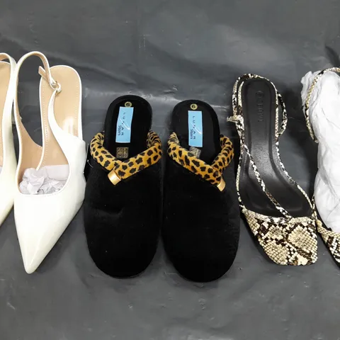 BOX OF APPROXIMATELY 15 ASSORTED PAIRS OF SHOES AND FOOTWEAR ITEMS IN VARIOUS COLOURS, STYLES, AND SIZES - COLLECTION ONLY