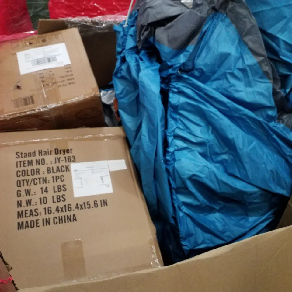 PALLET OF ASSORTED PRODUCTS INCLUDING STAND HAIR DRYER, DEHUMIDIFIER, MICRO CUT PAPER SHREDDER