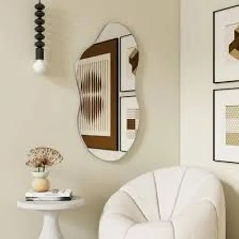 BOXED ANTIQUE SILVER ASYMMETRICAL WAVY ANTIQUE ACCENT WALL MIRROR (1 BOX)