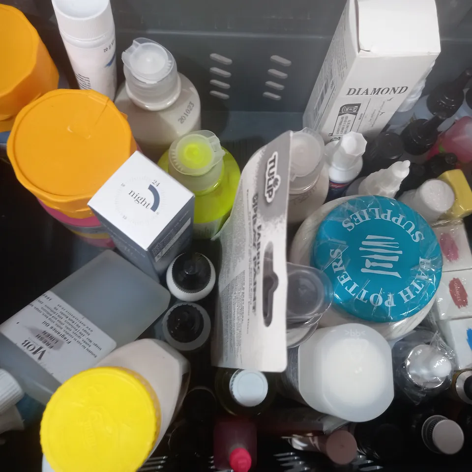APPROXIMATELY 20 ASSORTED HOUSEHOLD ITEMS TO INCLUDE FAKE BLOOD, LIQUID ROOTING STIMULATOR, ACRYLIC PAINT, ETC
