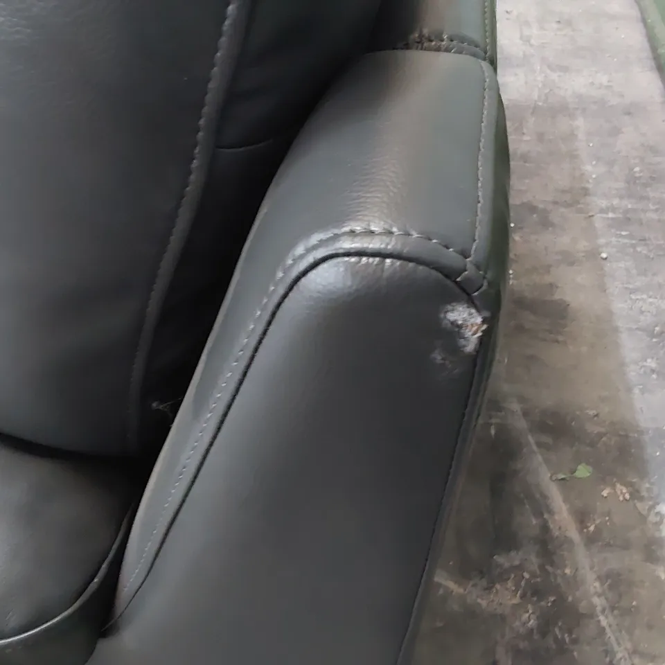 DESIGNER TWO SEATER SOFA STEEL GREY LEATHER 