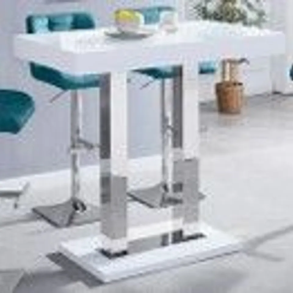 BOXED DESIGNER CAPRICE WHITE HIGH GLOSS BAR TABLE (2 BOXES)