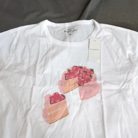 Abercrombie & Fitch White T-Shirt with Cake Print SIZE L