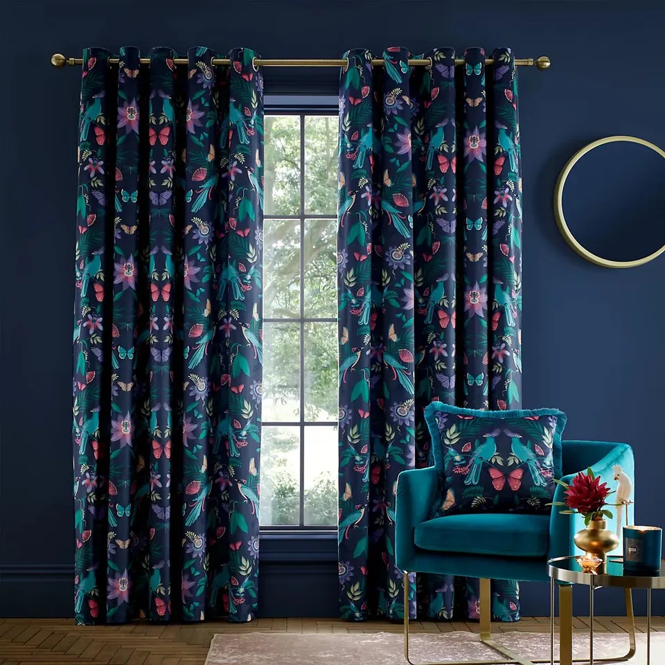 BAGGED CATHERINE LANSFIELD FULLY LINED TROPICAL FLORAL LINED CURTAINS //90"×90"