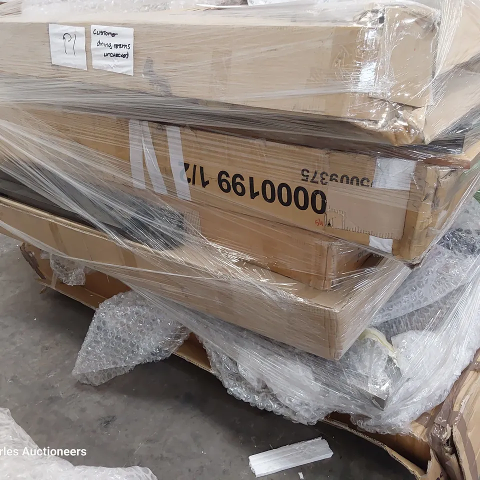 PALLET OF ASSORTED BOXED FURNITURE PARTS INCLUDING DINING TABLES 