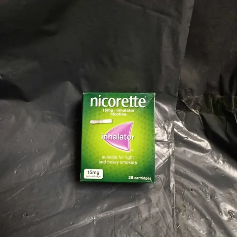 BOX OF APPROXIMATELY 20 CIGARETTE ALTENATIVES INCLUDING NICORETTE INHALATOR, NICORETTE GUM AND NIQUITIN PATCHES
