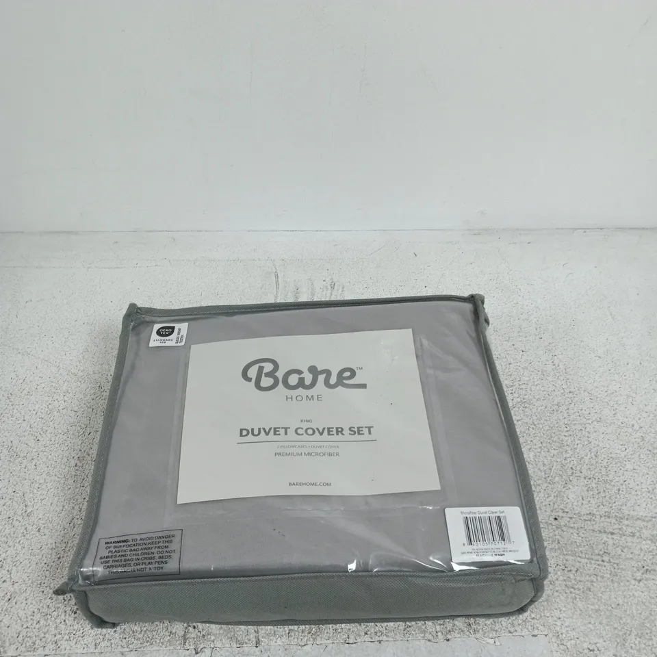 BARE HOME DUVET COVER SET – KING – GREY PREMIUM MICROFIBER
