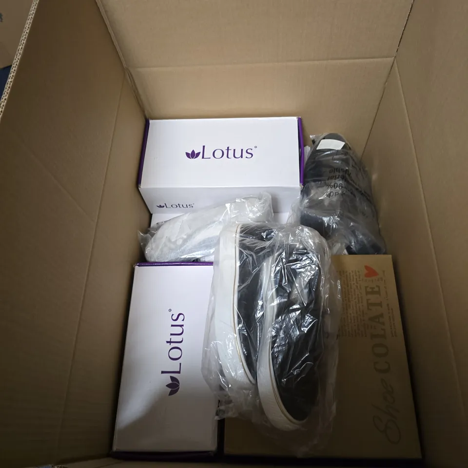 BOX OF APPROXIMATELY 15 PAIRS OF ASSORTED SHOES IN VARIOUS STYLES , COLOURS AND SIZES