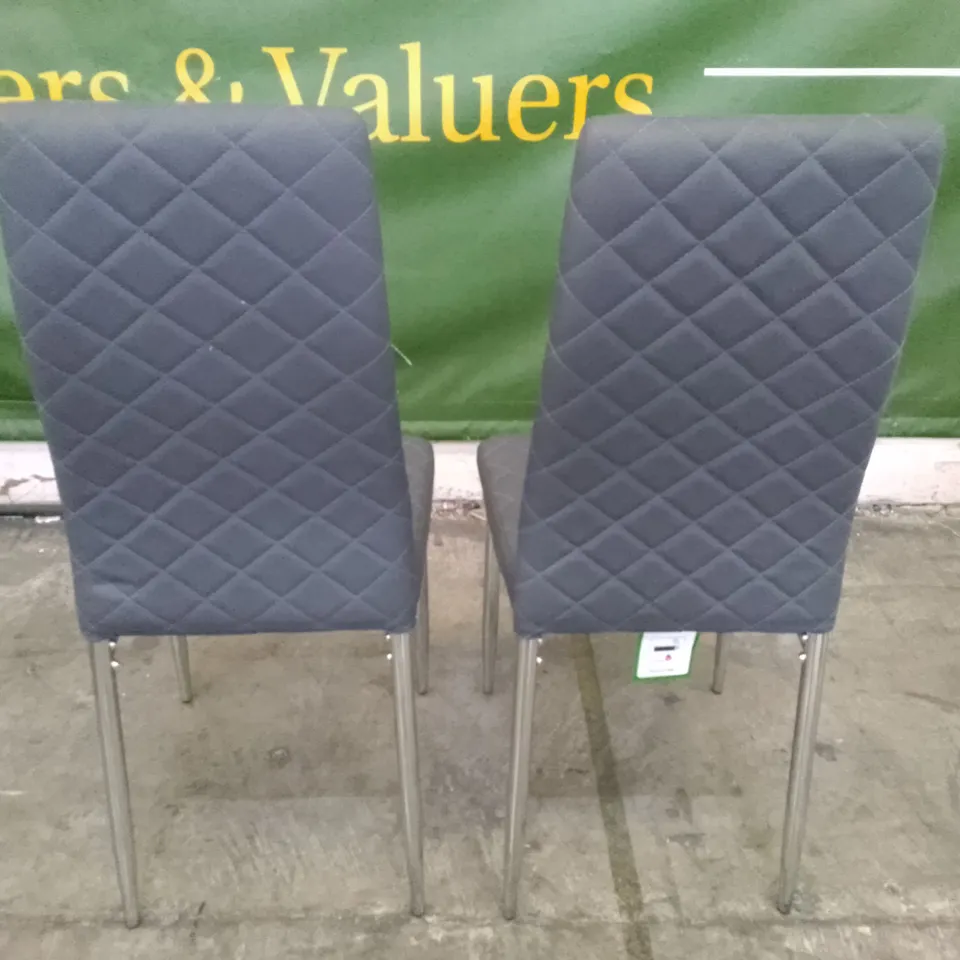 SET OF 2 NEW LEON GREY LEATHER DINING CHAIRS (CHROME LEGS)