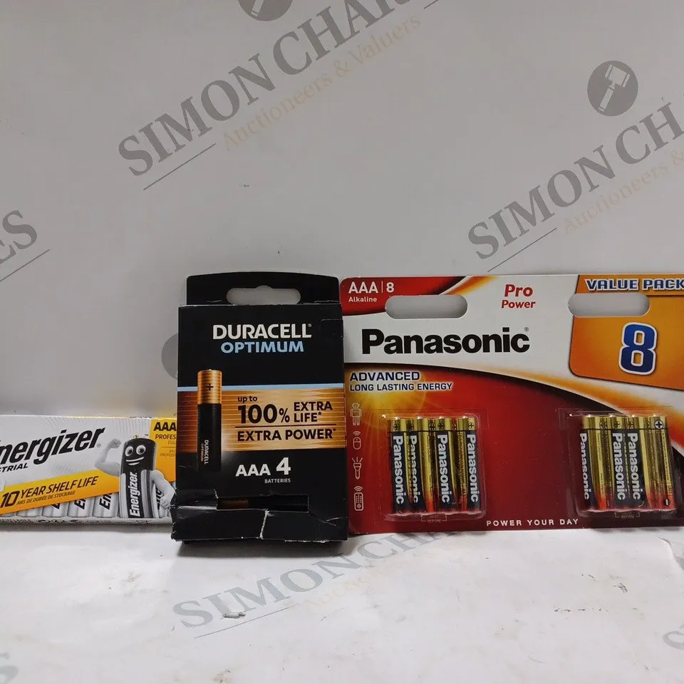 BOX OF APPROX 20 ASSORTED ITEMS TO INCLUDE - PANASONIC ADVANCED 8 - DURACELL OPTIMUM AAA4 - PROCELL CONSTANT POWER AA10 ECT
