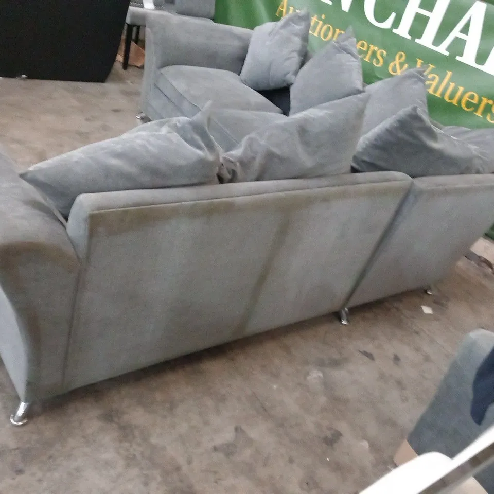 DESIGNER DURY GREY FABRIC CORNER SOFA WITH SCATTER BACK CUSHIONS