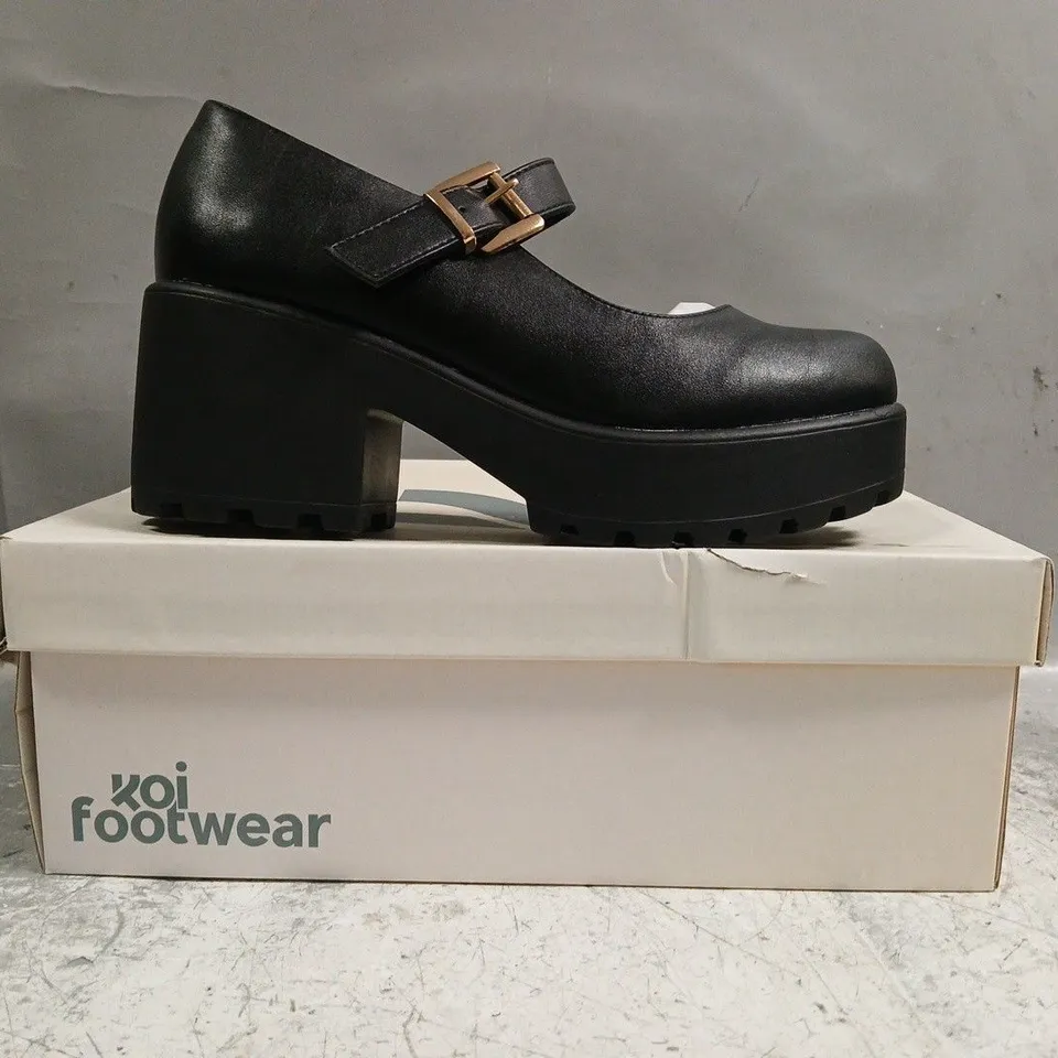 BOXED PAIR OF KOI TIRA MARY JANES FAUX LEATHER EDITION IN BLACK SIZE UK 5
