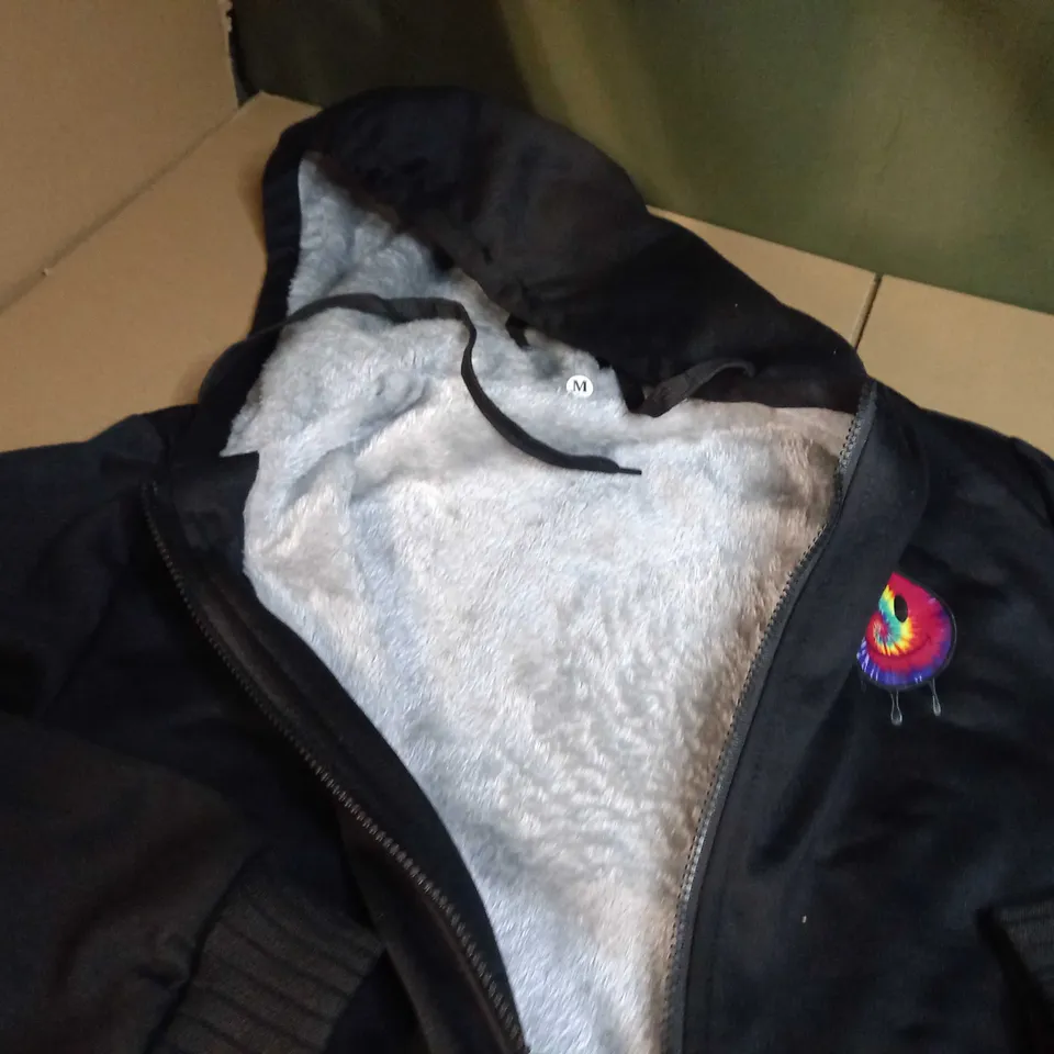 DESIGNER BLACK ZIPPED FAUX FUR HOODIE - MEDIUM