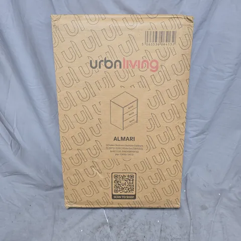 BOXED URBNLIVING ALMARI 3 DRAWER BEDROOM BEDSIDE CABINET