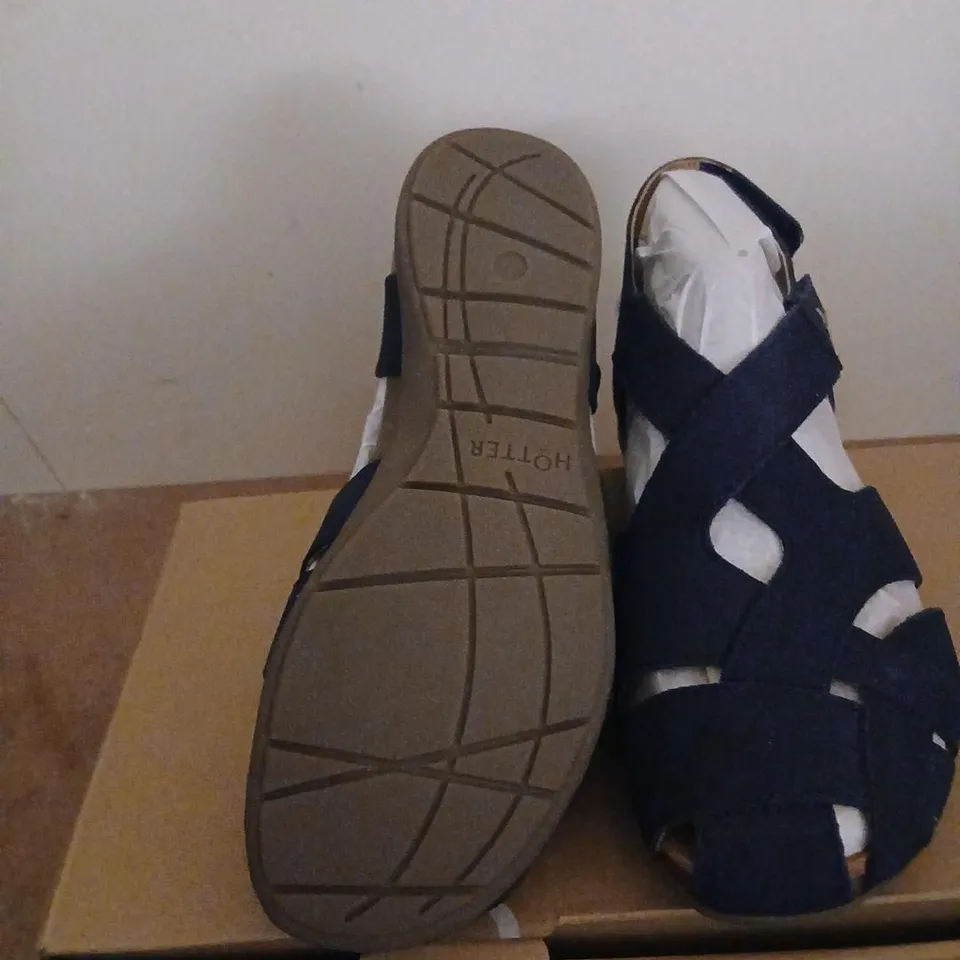 HOTTER NAVY NUBUCK SANDALS, CROSS-STRAP – UK 4 (EU 37)