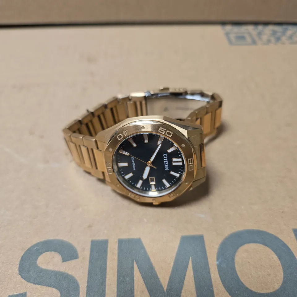 CITIZEN ECO-DRIVE WATCH – GOLD TONE STAINLESS STEEL BRACELET, BLUE DIAL