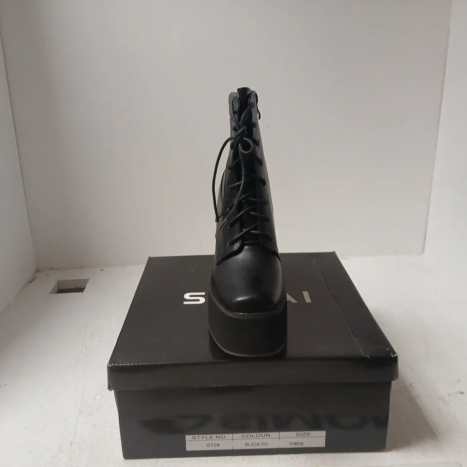 SEDAI BLACK PLATFORM LACE-UP ANKLE BOOTS GT24 – UK 7 (EU 40) – WITH BOX