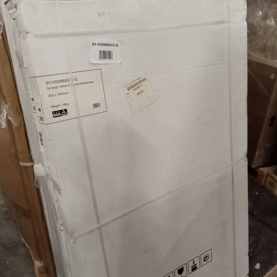 BOXED SYNERGY VODAS 6 SQUARE BATHSCREEN - 800 x 1400mm