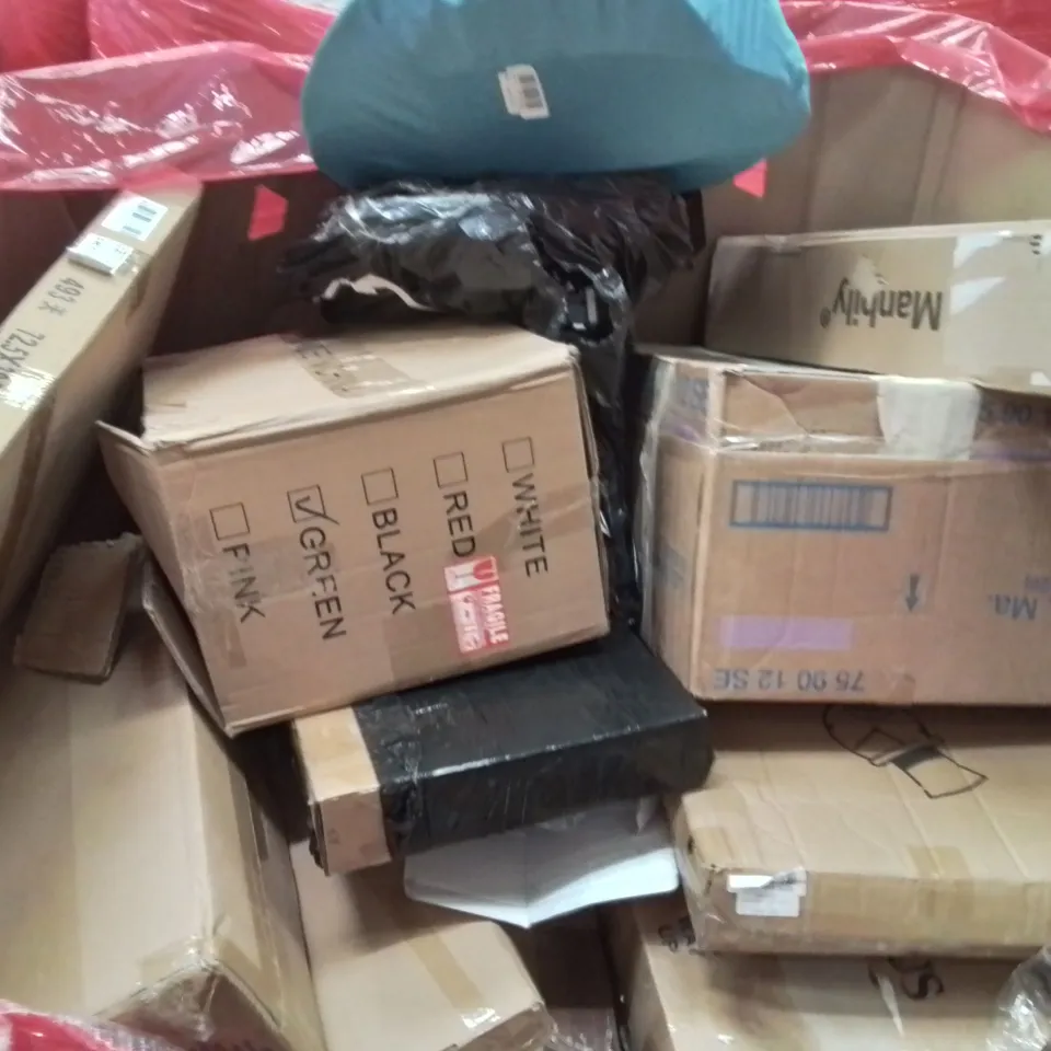 PALLET CONTAINING VARIOUS ASSORTED HOUSEHOLD ITEMS TO INCLUDE:  WALL CLOCK, POST BOX AND LOTS MORE UNMARKED BOXED ITEMS 