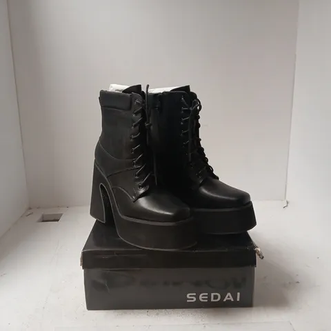 SEDAI BLACK PLATFORM LACE-UP ANKLE BOOTS (WOMEN'S) UK 7