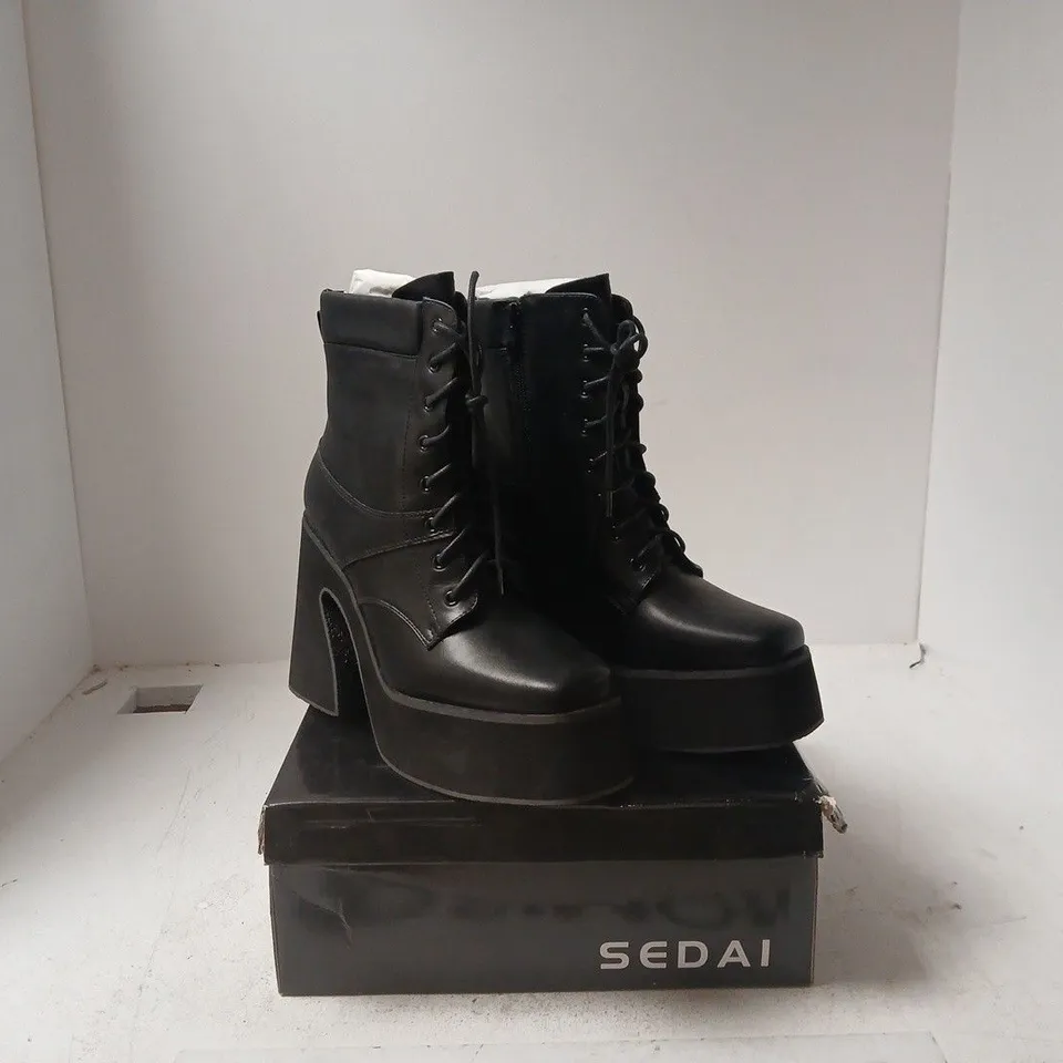 SEDAI BLACK PLATFORM LACE-UP ANKLE BOOTS (WOMEN'S) UK 7