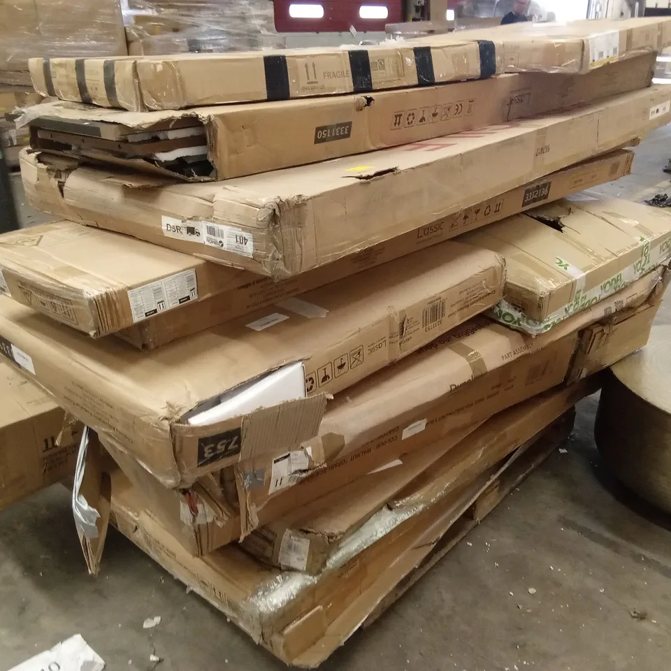 PALLET OF ASSORTED INCOMPLETE DESIGNER FURNITURE PARTS AND PIECES 
