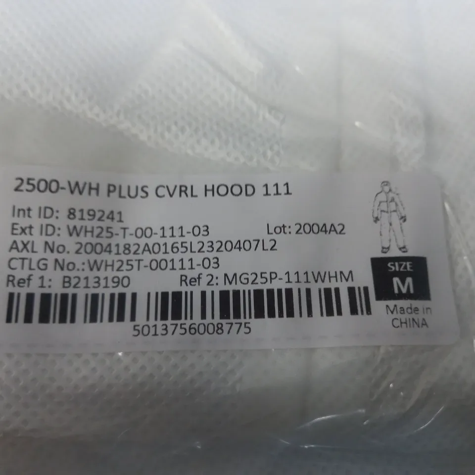 ALPHATECH 2500PLUS COVERALL WITH HOOD SIZE M, APPROX 20 ITEMS 