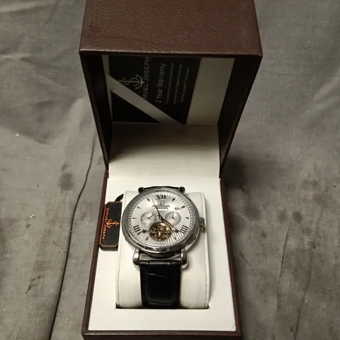BOXED SAMUEL JOSEPH AUTOMATIC LIMITED EDITION SILVER WATCH WITH WHITE FACE