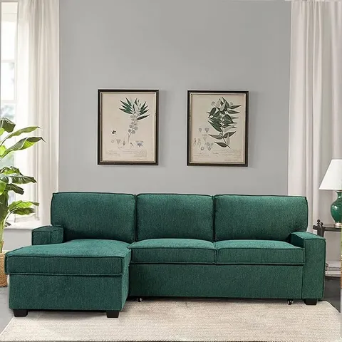 BOXED CELADON PULL OUT SLEEPER SOFA & CHAISE-TEAL (2 BOXES)