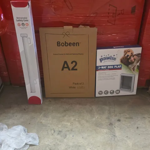PALLET OF ASSORTED HOUSEHOLD GOODS AND PRODUCTS TO INCLUDE;RETRACTABLE SAFETY GATE,PICTURE FRAME,DOG FLAP