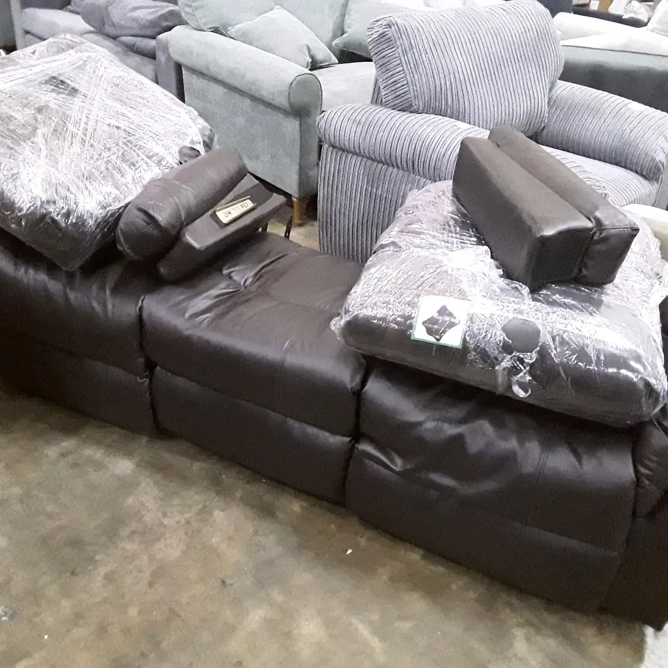 DESIGNER THREE SEATER RECLINER SOFA BROWN LEATHER 