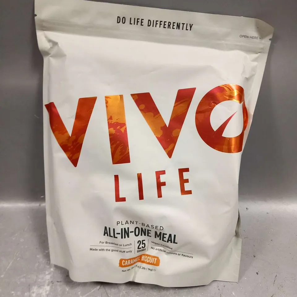 BAG OF VIVO LIFE PLANT BASED ALL IN ONE MEAL 25 SERVINGS CARAMEL BISCUIT 1KG