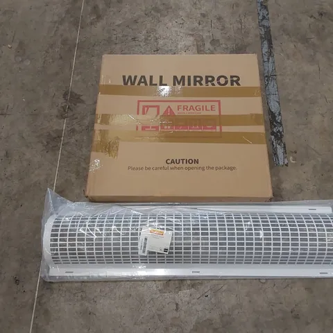 PALLET OF ASSORTED HOUSEHOLD ITEMS AND CONSUMER PRODUCTS. INCLUDES; HEATER GUARD, OFFICE CHAIR, WALL MIRROR, CHRISTMAS TREE, BOXED FURNITURE ETC