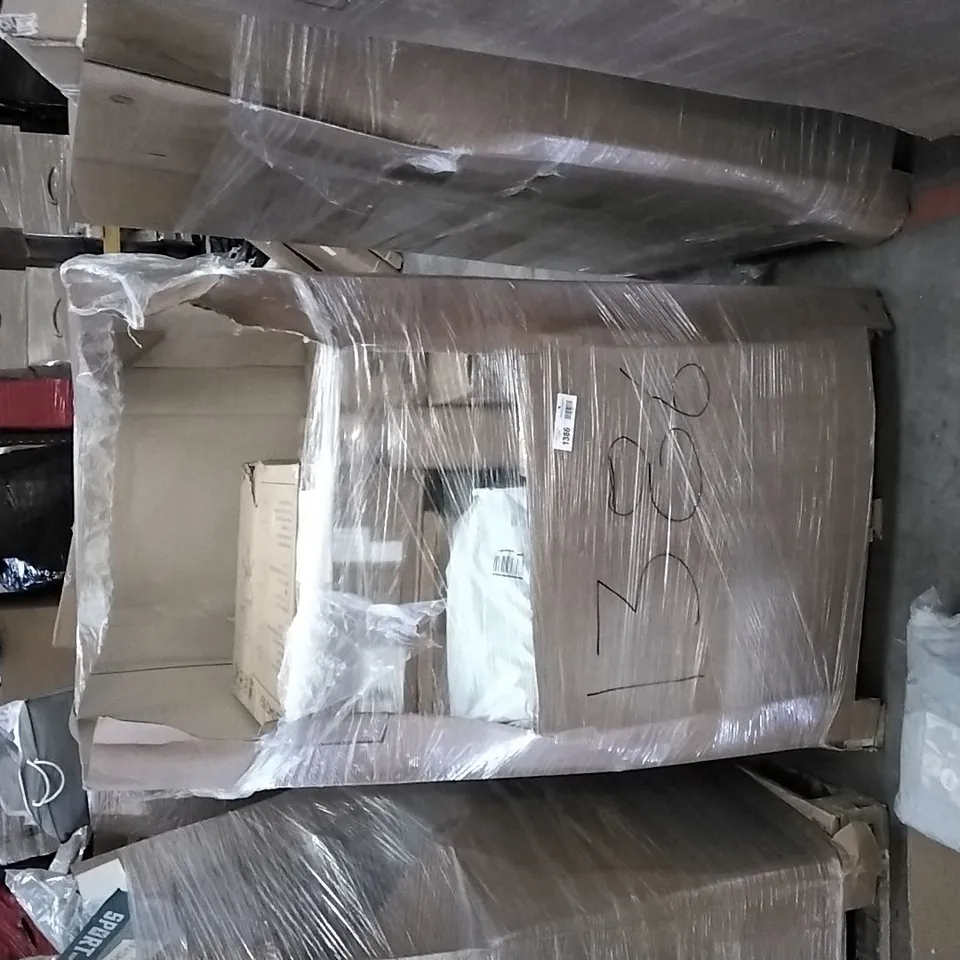 PALLET OF ASSORTED ITEMS INCLUDING EASY LIFE HEATED AIRER WITH TIMER AND WHEELS, NORTHEN STONE BASKETBALL BACKBOARD, HOMIDEC, LUXURIOUS COTTON MATTRESS TOPPER, COMHOMA OFFICE CHAIR, PINE SINGLE BED