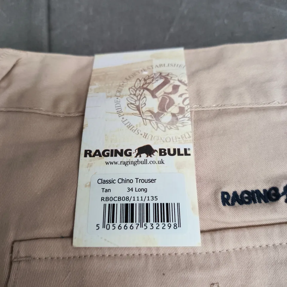 RAGING BULL CLASSIC CHINO TROUSERS – TAN, UK 34 LONG