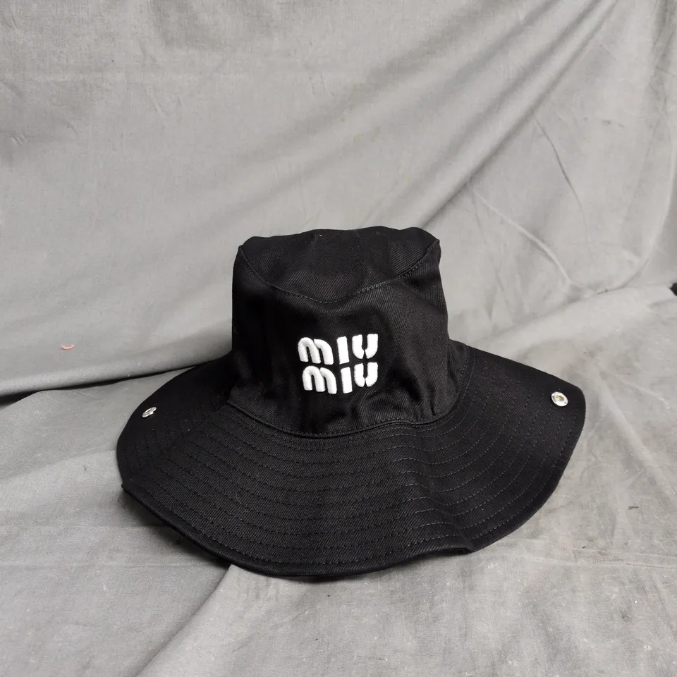 MIU MIU BLACK LOGO BUCKET HAT WITH ORIGINAL PEACH BOX
